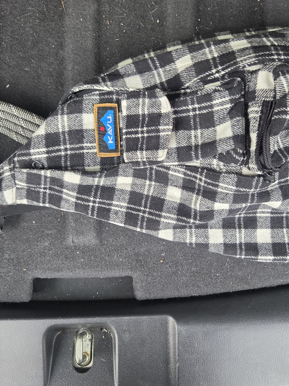 Kavu Black & White Plaid Sling Bag with Logo Patch